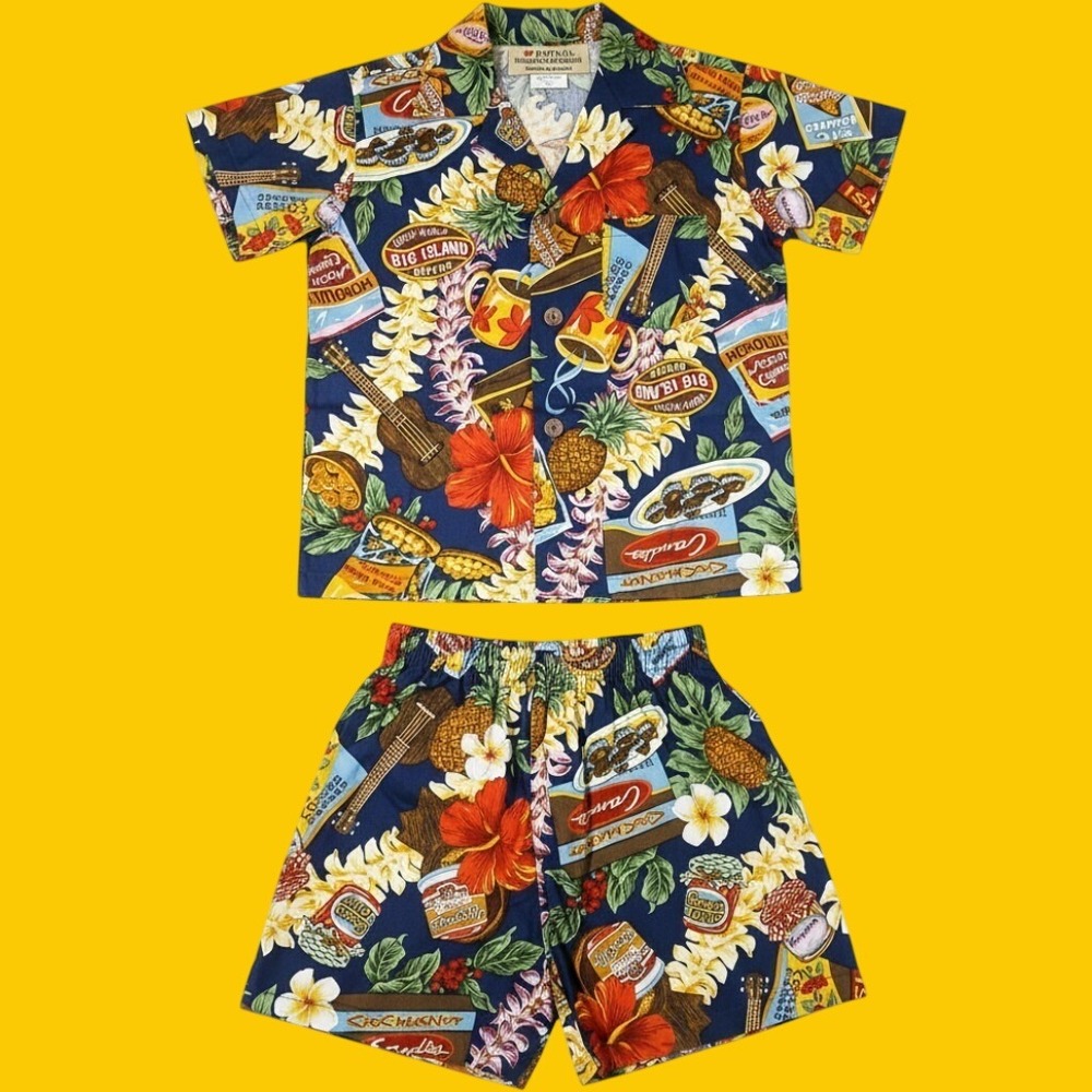 Royal Hawaiian Creations Aloha Shirt Shorts Set Kids 2 Cotton Tropical Vacation